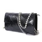 Chantel Real Leather Designer Inspired Diamante Clutch Cross Body Bag Black